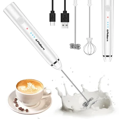 Milchaufschäumer, 3 Geschwindigkeiten, USB-Aufladbar, Weiß