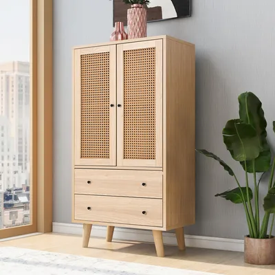 Produktbild von okwish highboard příborník komoda stojící skříň úložný příborník s dvířky a šuplíky 60/120/40cm