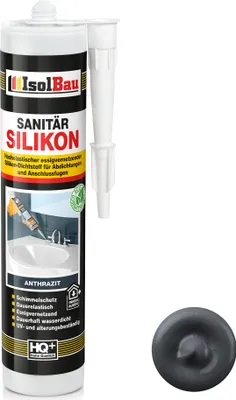 Produktbild von Isolbau Sanitär Silikon 1 x 300 ml Anthrazit - Hochelastischer Silikon-Dichtstoff für Abdichtungen & Fugen – Schimmelresistent, wasserdicht -  Kartusche