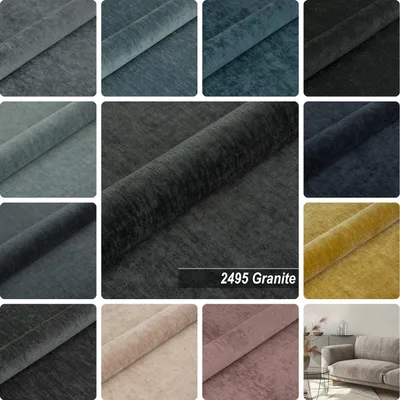 Produktbild von Möbelstoff Polsterstoff | ROSE LAND 2495 | Meterware Möbelstoff Velours Chenille-Stoff | Granite
