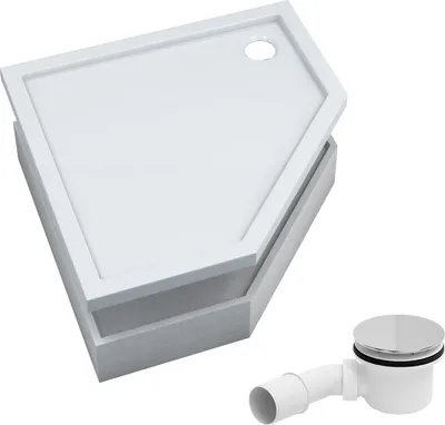 Produktbild von AQUABAD® Duschwanne Komplettset Basic Smooth White 90x90cm Fünfeck inkl. Styroporträger und Ablaufgarnitur Alcadrain A49CR