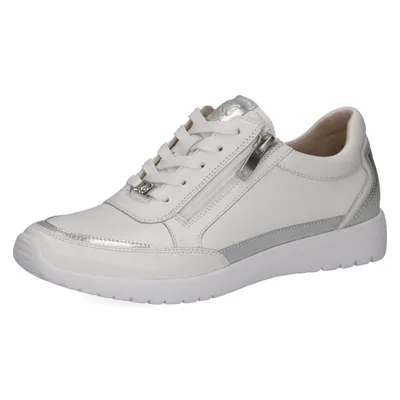 Produktbild von CAPRICE Damen Sneaker flach aus Leder mit Reißverschluss, Weiß (White/Silver), 3