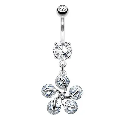 Produktbild von Taffstyle Bauchnabelpiercing Bauchnabelpiercing Stecker Blütenblätter Kristall Anhänger, Silber