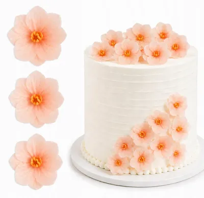 Produktbild von Blümchen aus Oblaten – Hortensie, 3,7 cm, puderfarben, 3 Stück – Dekoration für Geburtstagstorten