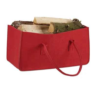 Produktbild von 8 x Kaminholztasche aus Filz, tragbarer Feuerholzkorb, faltbarer Zeitungshalter HxBxT: 25 x 25 x 50 cm, Filztasche, rot
