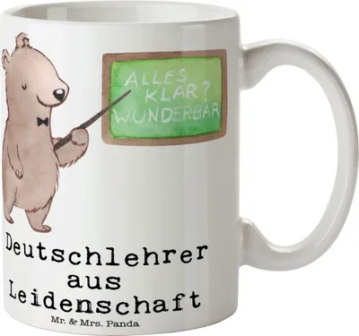Produktbild von Mr. & Mrs. Panda Kaffeebecher Deutschlehrer Leidenschaft - Weiß - Geschenk, Witzig, Deutschunterricht, Lustig, Trinkbecher, Grundschule, Tasse, Bürotasse, Kaffeetasse