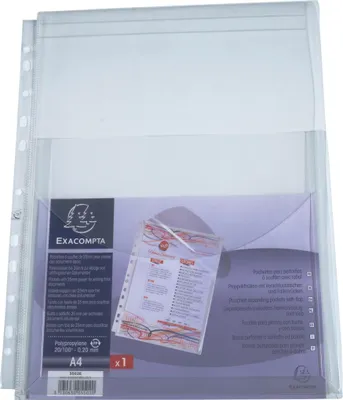 Image de Exacompta 50x Pochette perforée à soufflet avec rabat PP A4 Incolore 5502E
