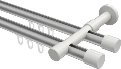 Produktbild von Interdeco Innenlaufstange / Gardinenstange mit Innenlauf Silbergrau / Weiß, Typ Prestige Santo (Kappe), 20 mm Ø 2-läufig, 120 cm