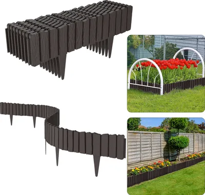 Obrázek produktu pro UISEBRT 8 ks Hnědé dřevěné obruby na záhony obruby na záhony obruby na trávníky obruby na zahrady palisády ve vzhledu dřeva z PP - 4,6 m