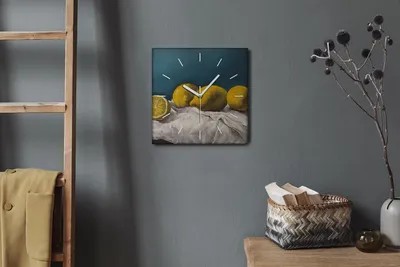 Produktbild von Coloray Hodiny Unikátní 30x30 cm  Tiché hodiny Pro obývací pokoj a kuchyň Nástěnné hodiny Plátno Bílé ručičky hodin - Citrony