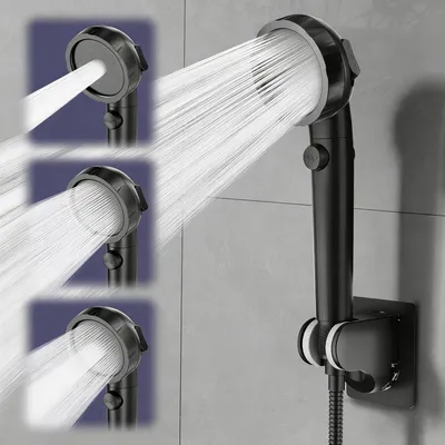 Immagine prodotto di Doccia a risparmio idrico con filtro, 3+1 modalità di spruzzo, soffione manuale ad alta pressione con interruttore on/off, colore nero