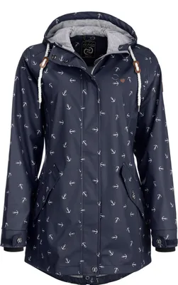 Produktbild von Dry Fashion Damen Regenmantel Cuxhaven mit Anker-Print - Regenjacke Jacke für Frauen mit verstellbarer Kapuze Winddicht Wasserdicht in Navy Größe 46