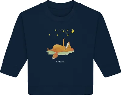 Produktbild von Mr. & Mrs. Panda Organic Baby Pullover Fuchs Sterne 6. - 12. Monat - French Navy - Geschenk, Sternengucker, Bullover, Spruch Positiv, Mond, Füchse
