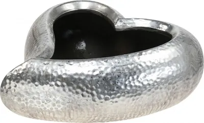 Produktbild von Silberne Pflanzschale Herzform Keramik 24cm für Tischdeko und Geschenkideen
