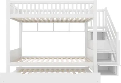 Produktbild von Etagenbett Ohne Matratze Kinderbett Mit Ausziehbett Regal Kleiderschrank Staufach 90x200 cm Weiss Jugendbett Hochbett