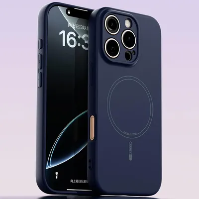 Produktbild von Magnetische Handyhülle für iPhone 16 Pro, MagSafe kompatible, Flüssig Silikon Stoßfest Kratzfest Hülle Dunkelblau