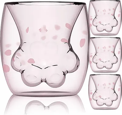 Obrázek produktu pro Termo sklenice s dvojitou stěnou na kávu a čaj 4 x 250ml SET, KOČIČÍ Tlapka
