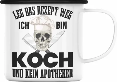Produktbild von Trendation - Koch Geschenke Männer Emaille Tasse Lustig Geschenk für Koch Köchin Geschenkidee Frauen (Schwarz)