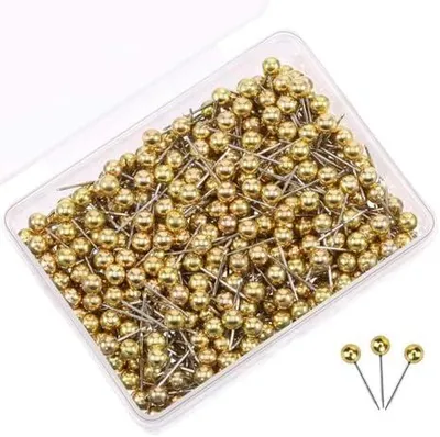 Produktbild von Map Pins Goldkopf Anstecknadeln Pinnwand Pins für Pinnwand Kunststoffkopf Stecknadeln mit Stahlspitze für Map Pin-Nadeln Gold 400 Stück