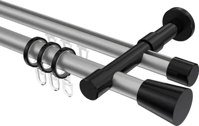 Produktbild von Interdeco Rundrohr-Innenlaufstange / Gardinenstange (Kombination) Silbergrau / Schwarz, Typ Prestige Sitra (Konus), 20 mm Ø 2-läufig, 180 cm