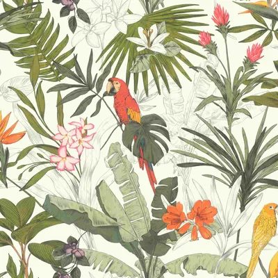 Produktbild von Rasch | Rhapsody | 689907 | Vliestapete | Botanisch | 10.05 x 0.53 m | Orange | Grün | Weiß | Rot | Wohnzimmer | Flur |