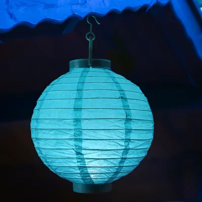 Produktbild von LED Lampion - kaltweiße LED - D: 30cm - Montagehaken - Batteriebetrieb - türkis