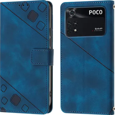 Obrázek produktu pro Pouzdro pro Xiaomi Poco M4 Pro 4G vyražené Flip kožené peněženkové pouzdro s funkcí stojánku modré