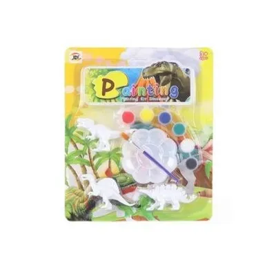 Produktbild von Dino Malset für Kinder ab 3 Jahren mit 3 Dinosaurierfiguren (ca. 6 cm), Pinsel, Palette und 6 Farben