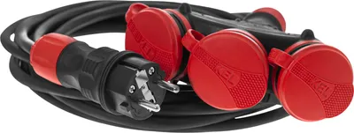 Productafbeelding van Drievoudige verlengkabel, 10 meter, 250V, 16A, Schuko, 3×2P+Z, H05RR-F, 3×2,5 mm², IP44