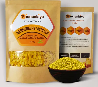 Obrázok produktu pre Bienenbiya® 1kg 100% čistý včelí vosk bez prísad, prírodný včelí vosk na masti, kozmetiku, mydlá, výrobu sviečok a ošetrovanie kože/dreva