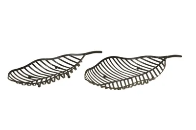 Produktbild von Blatt Schale Metall schwarz 2er Set Ø55x22cm+66x25cm Tischdeko