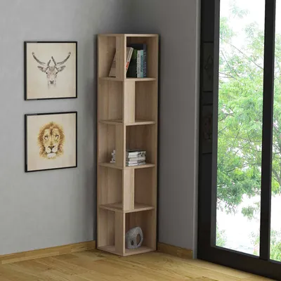 Produktbild von DECORTIE Piano Modernes Eck-Bücherregal Vitrine Eiche 31 x 31 x 159 cm