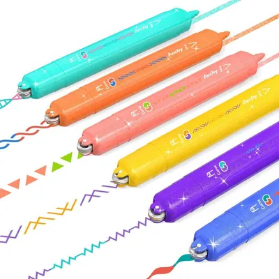 Produktbild von Textmarker Set 6er Kurvenstifte Doppelspitze mit 6 Rollmustern Glitzer Pastellfarben
