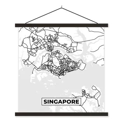 Produktbild von MuchoWow® Textilposter Singapur - Karte - Stadtplan - Schwarz und weiß - Karte 40x40 cm mit schwarzem Rahmen - Fotos
