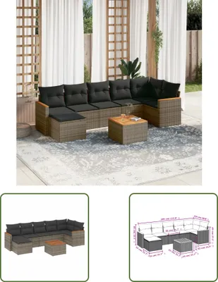 Produktbild von The Living Store 8-tlg. Garten-Sofagarnitur mit Kissen Grau Poly Rattan