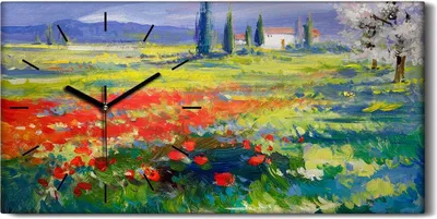 Produktbild von Küchenuhr Bürouhr Leinwand Uhr Geräuschlos 60x30 Wiesen Frühlingsblumen - schwarze Hände
