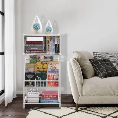 Zdjęcie produktu dla Półka na książki, regał na czasopisma, 55 x 28 x 120 cm Półka na książki, organizer do przechowywania, biały