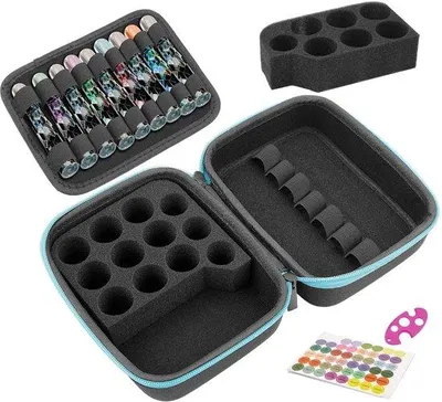 Productafbeelding van Ibenzoa® Opbergdoos voor etherische oliën – 44 vakken, zwart, nylon buitenkant met EVA-schuim, 17,5 x 13,5 x 7 cm, geschikt voor flesjes van 5/10/15 ml