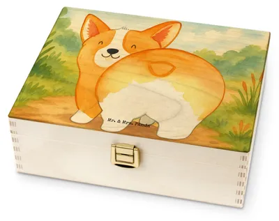 Produktbild von Mr. & Mrs. Panda Holz Teebox Corgi Po Design - Weiß - Geschenk, Corgie, Tee Box, für Paare, Spruch, Hund, Teebeutel Aufbewahrung, Tee-Aufbewahrungsbox, Hundemotiv