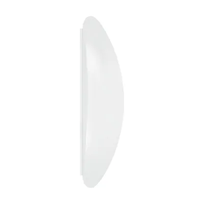 A side view of a white, circular, plastic cover for a light fixture.