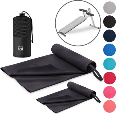 Immagine prodotto di Set di 2 asciugamani fitness Blumtal - asciugamano sportivo in microfibra 180x90cm + asciugamano in microfibra 80x40cm - Asciugamano da palestra/asciugamano in microfibra - nero