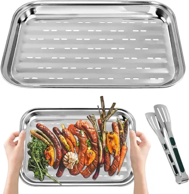 Imagen del producto de Plancha para parrilla, sin recubrimiento, de 40 x 30 cm, ideal para barbacoas y fácil de limpiar
