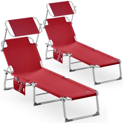 Produktbild von CASARIA 2x Sonnenliege Klappbar mit Sonnendach Rot