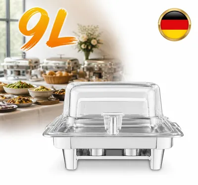 Produktbild von 9L Chafing Dish Edelstahl Speisenwärmer Warmhaltebehälter Set mit Faltbaren