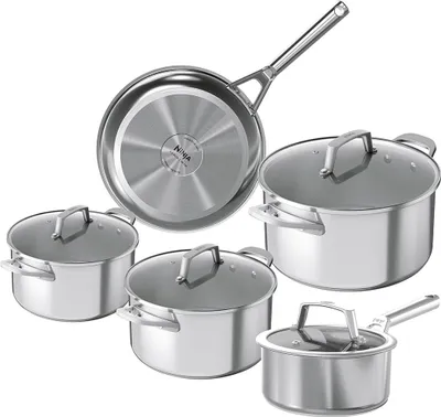 Produktbild von NINJA Topf- und Pfannen-Set 5tlg.Zerostick Edelstahl (Pfanne 16cm,24cm,Töpfe 16cm,18cm,20cm)