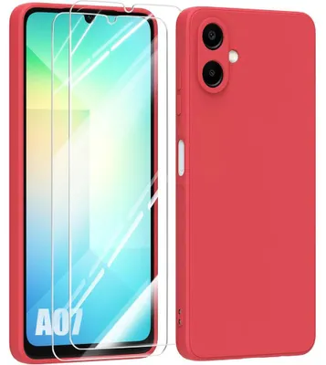 Image de Coque + 2 Verres Trempés pour Samsung Galaxy A07, Silicone Liquide Antichoc Slim Souple Effet Mat Rouge