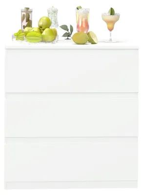 Immagine prodotto di Comodino bianco, 70 cm di larghezza, 3 cassetti. Mobile contenitore, mobiletto a cassetti, dimensioni 70x40x75 cm