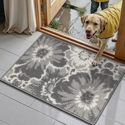 Zdjęcie produktu dla Mata podłogowa 40x60 cm, szara, nadająca się do prania, chłonna, antypoślizgowa, do użytku wewnątrz i na zewnątrz