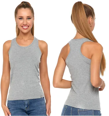 Immagine prodotto di Canottiera da donna - Maglietta intima da donna taglia S - Abbigliamento femminile classico, colore grigio - Canottiera in cotone