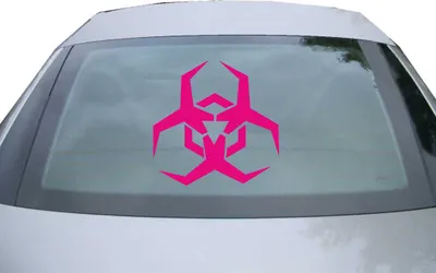 Produktbild von Indigos UG - Aufkleber Heckscheibe & Motorklappe DE6980 - pink - 600x600 mm - Biohazard Symbol - Auto Scheiben Fenster Heckklappe Tuning Racing JDM - Die cut